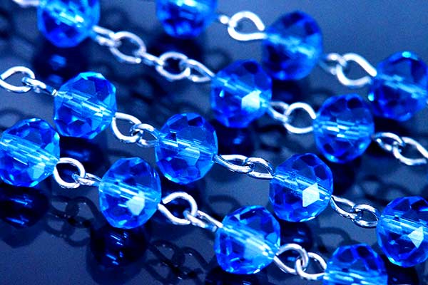 ロザリオ 青 水色 ライトブルー ロング ネックレス 聖母 マリア様 