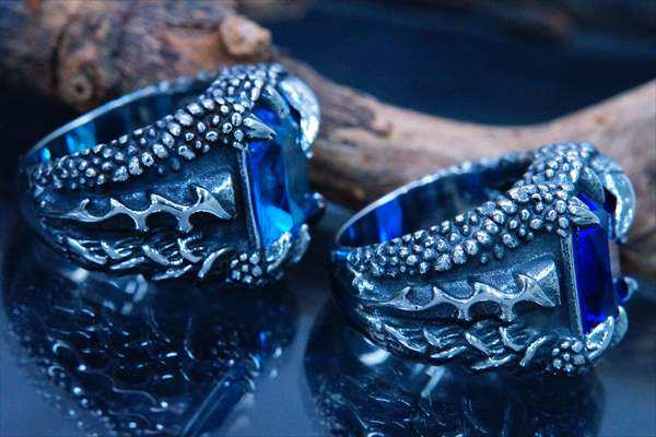 ドラゴン ネイル 龍 爪 鱗 ブルー ジルコニア ステンレス メンズ リング 指輪【濃い青/薄い青】｜au PAY マーケット