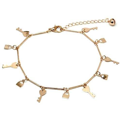 アンクレット ハート 錠前 ロック 鍵 キー モチーフ 薄型