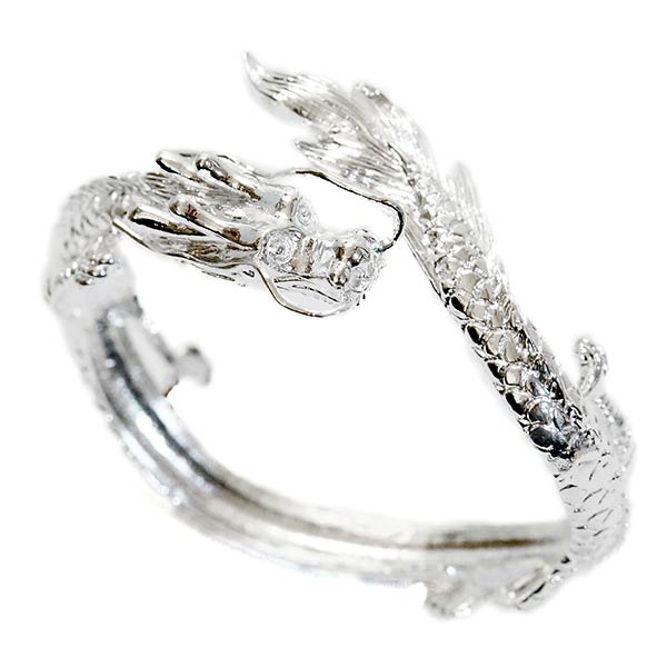 和柄 和風ドラゴン 龍 3d立体 ホワイトロジウムカラー メンズ バングル ブレスレットの通販はau Pay マーケット 東京アクセサリー