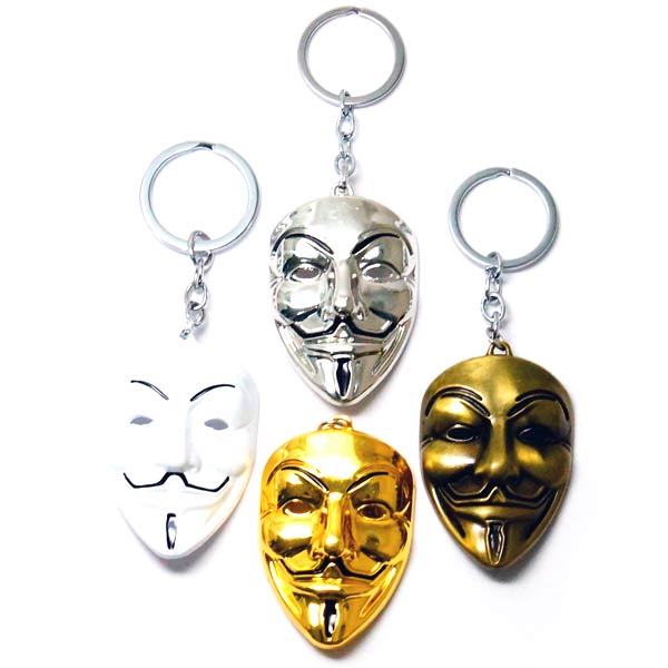 アノニマス 仮面 マスク キーホルダー 【ゴールド／艶消しマット