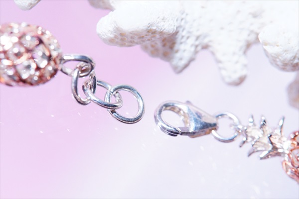 トロピカル パイナップル 透かしデザイン パイン シルバー＆ピンクゴールドペアカラーハワイアンジュエリー レディース ブレスレット シルバー925_4