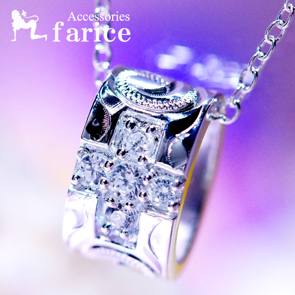 オーバルバレル／樽 クロス型ストーン&プルメリア&スクロール装飾 ハワイアンジュエリー シルバー925 ペンダント ネックレス