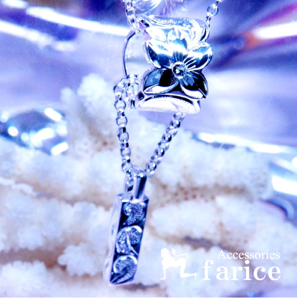 プルメリア&スクロール彫り・ストレートバレル&ミニスティック プラチナ仕上げ ハワイアンジュエリー シルバー925 ネックレスの通販は 9,620円