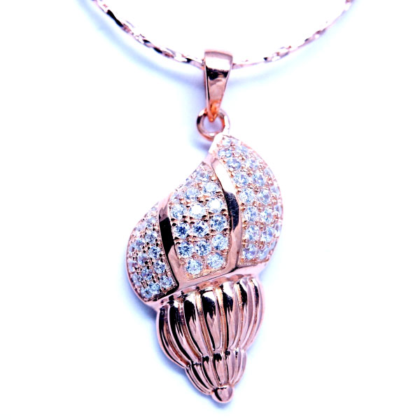 巻貝モチーフ クリアストーン・パヴェ装飾 ピンクゴールド仕上げ レディース ハワイアンジュエリー シルバー925 ネックレス