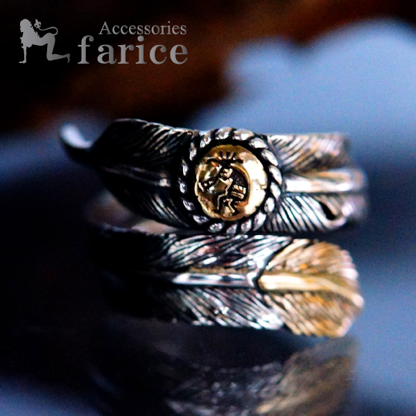 フェザー(羽)ラウンド2カラー ココペリ(精霊)プレート K14コーティング インディアンジュエリー シルバー925 リングの通販は 5,960円