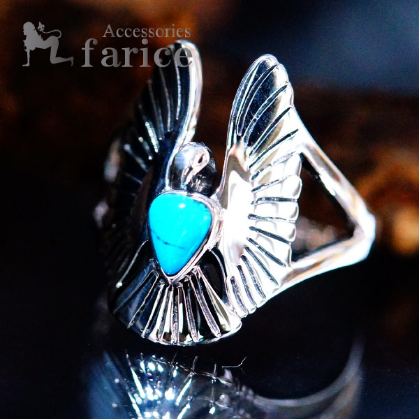 翼を広げたイーグル(鷲) トライアングル・カボションカット ターコイズ装飾 インディアンジュエリー シルバー925 リングの通販は 5,030円