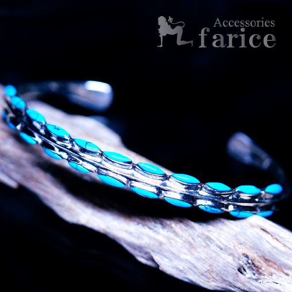 天然石 マーキスカボションカット ターコイズ 2ライン メンズ インディアンジュエリー シルバー925 バングル ブレスレットの通販は 12,000円