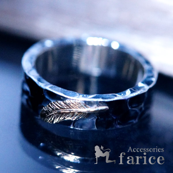 フェザー(羽)立体装飾 K14ゴールドコーティング 表面打ち付けハンマーデザイン インディアンジュエリー シルバー925 リングの通販は 4,700円