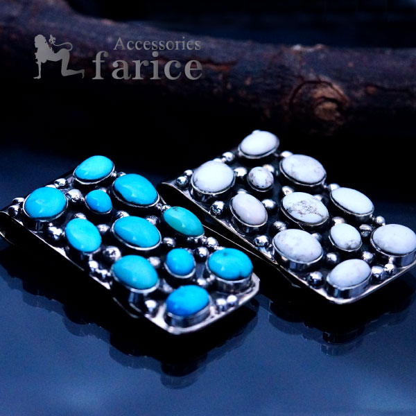 天然石 パワーストーン マネークリップ 銀の玉飾り装飾 インディアンジュエリー シルバー925&ステンレス ハンドメイド メンズ マネークリップ 【ターコイズorハウライト】