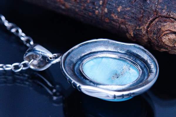 ラリマー青色オーバル型ペンダント 銀925と天然石