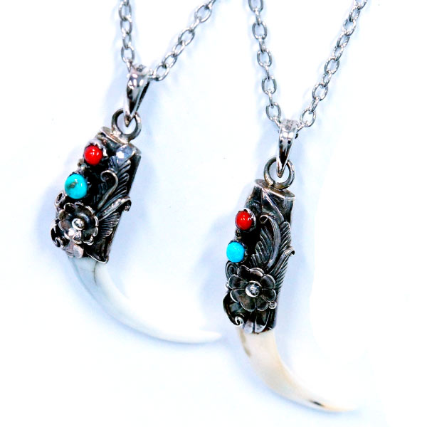 ○5061インディアンジュエリーターコイズ珊瑚925リーフネックレス 0829