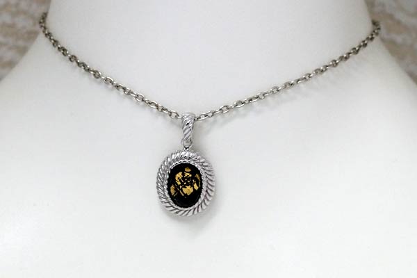 インディアンジュエリー ペンダント ネックレス 天然石 オニキス ゴールド 金箔 スパイラル 縄目 シルバー925_5