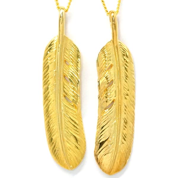 インディアンジュエリー ペンダント ネックレス イーグルフェザー 鷲 イエローゴールド シルバー925 【右反り/左反り】