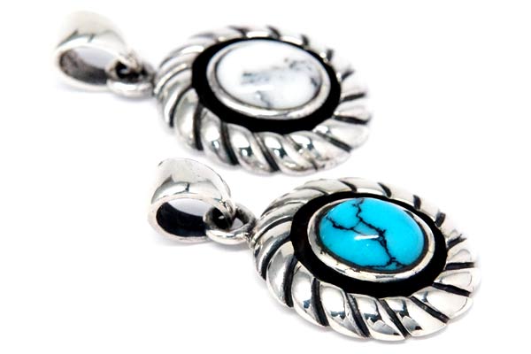 インディアンジュエリー ペンダント ネックレス 天然石 ロープ シルバー925 メンズ レディース 【ターコイズ/ハウライト】