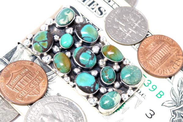 インディアンジュエリー マネークリップ 天然石 グリーンターコイズ シルバー925 メンズ ハンドメイド インディアンジュエリー マネークリップ 天然石 グリーンターコイズ