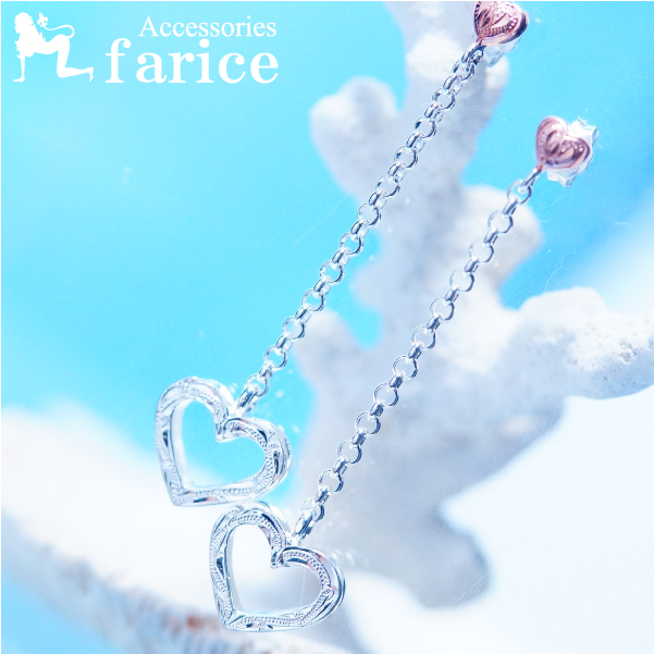 ピンクゴールドハート&スクロール(波模様)オープンハート 揺れるチェーンハワイアンジュエリーピアスの通販は 5,540円