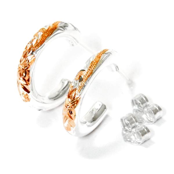 ハワイアンジュエリー リング型 スタッドピアス プルメリア 花 スクロール 波 ピンクゴールド ペアカラー シルバー925の通販は 4,768円