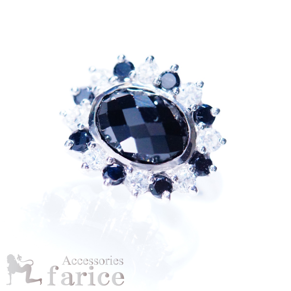 ブラックオニキス ツートンカラーサンフラワーデザインリングの通販は