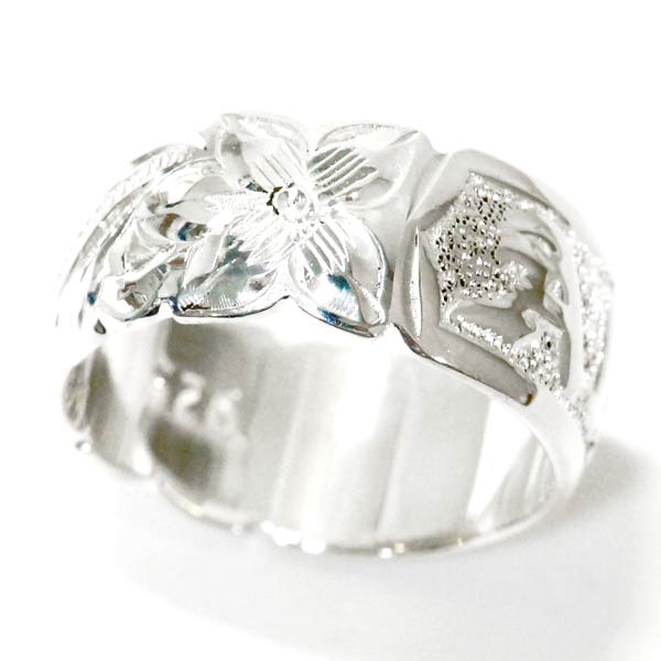 ハワイアンジュエリー リング プルメリア 花 スクロール 波 アロハ文字 レイズド トロピカル カットアウト シルバー925の通販は 5,390円