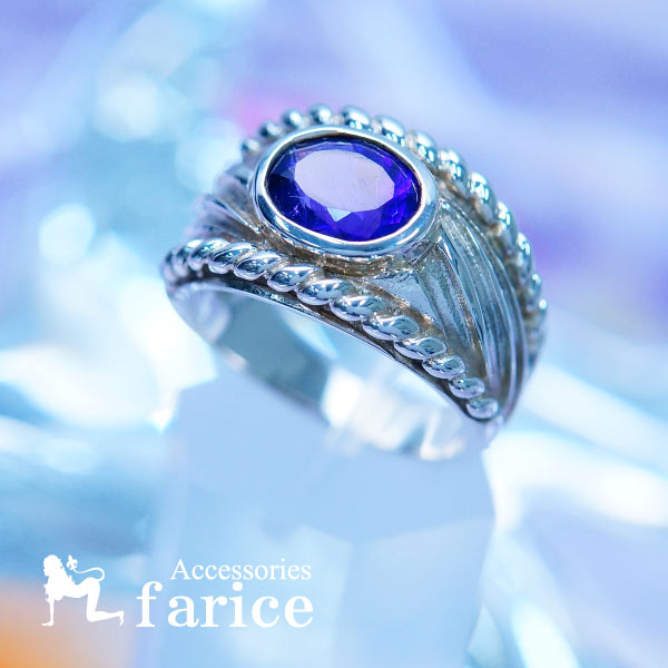 アメジストバイオレットカラーストーン ノーブルスパイラルラインアレンジジュエリーリング【14号】の通販は 4,830円