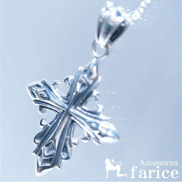 クロス 十字架 百合の花の装飾 ブラックライン シルバー925 ペンダント ネックレスの通販は 6,470円