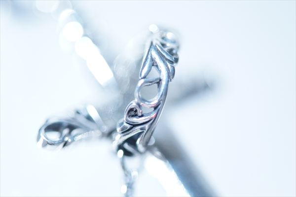 クロス 十字架 アラベスク リング チェーン連結 クリアジルコニア シルバー925 ペンダント ネックレス