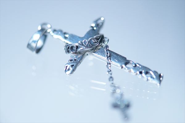 クロス 十字架 アラベスク リング チェーン連結 クリアジルコニア シルバー925 ペンダント ネックレス