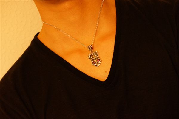シールド 盾 クロス 十字架 レッドジルコニア プレート シルバー925 ペンダント ネックレス_5