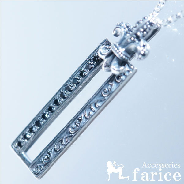 百合の花の紋章 ツタ 透かしプレート ブラックジルコニア シルバー925 ペンダント ネックレスの通販は 6,418円