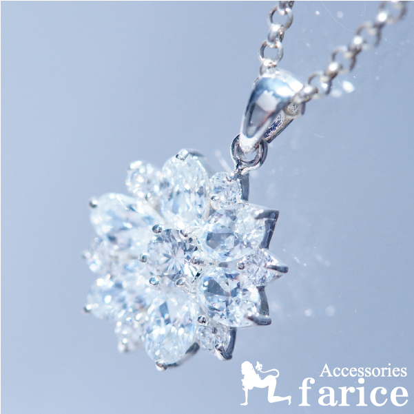 フラワー 花 クリアジルコニア エレガント シルバー925 ペンダント ネックレスの通販は