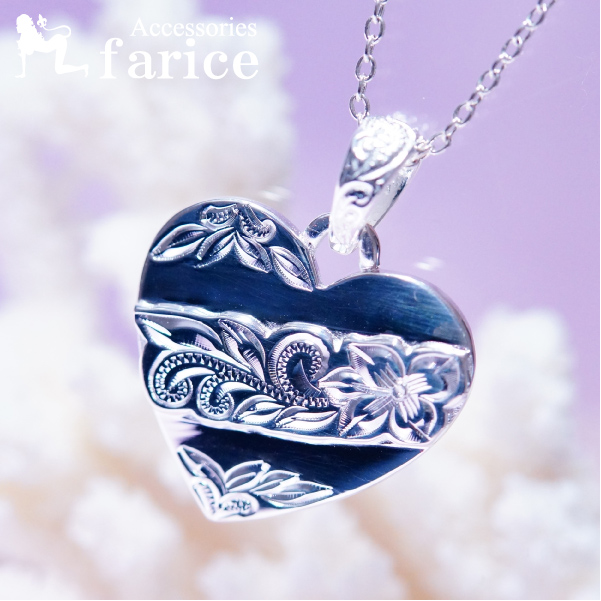 ハート プレート プルメリア 花 スクロール 波 立体装飾 ハワイアンジュエリー シルバー925 ペンダント ネックレス