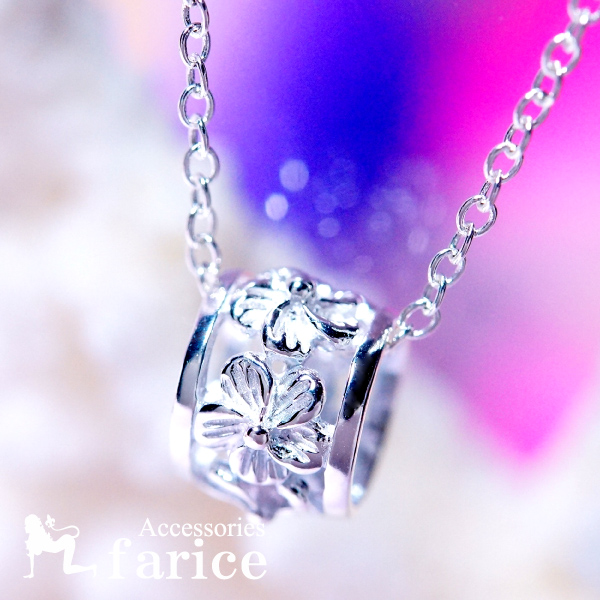 バレル 樽 プルメリア 花 ハワイアンジュエリー シルバー925 ペンダント ネックレス／8mm幅