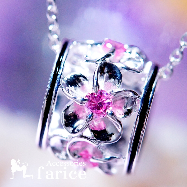 バレル 樽 プルメリア ピンクジルコニア ブラックライン ハワイアンジュエリー シルバー925 ペンダント ネックレス L