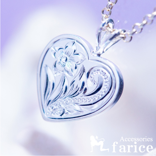 ハート ボックス プレート プルメリア 花 スクロール 波 ハワイアンジュエリー シルバー925 ペンダント ネックレス