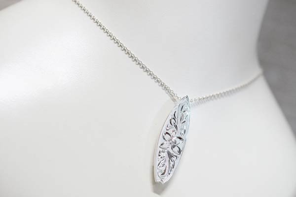 ハワイアンジュエリー ペンダント ネックレス サーフボード プルメリア 花 スクロール 波 ロングシルエット シルバー925_3