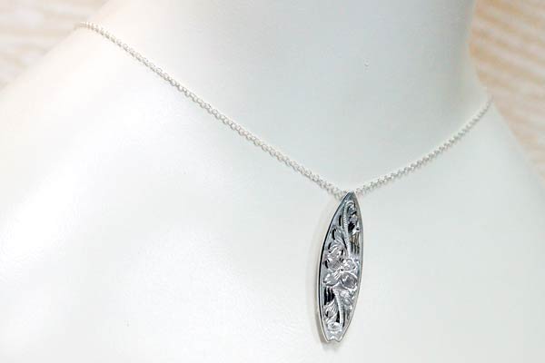 ハワイアンジュエリー ペンダント ネックレス サーフボード プルメリア 花 スクロール 波 ロングシルエット シルバー925_4