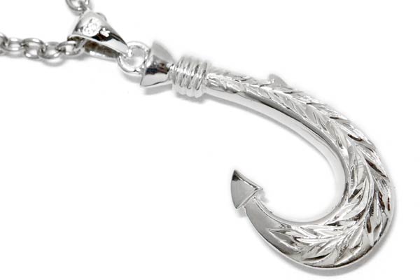 ハワイアンジュエリー ペンダント ネックレス フィッシュフック 釣り針 カレイキニ 波 マイレ 葉 リバーシブル シルバー925_3