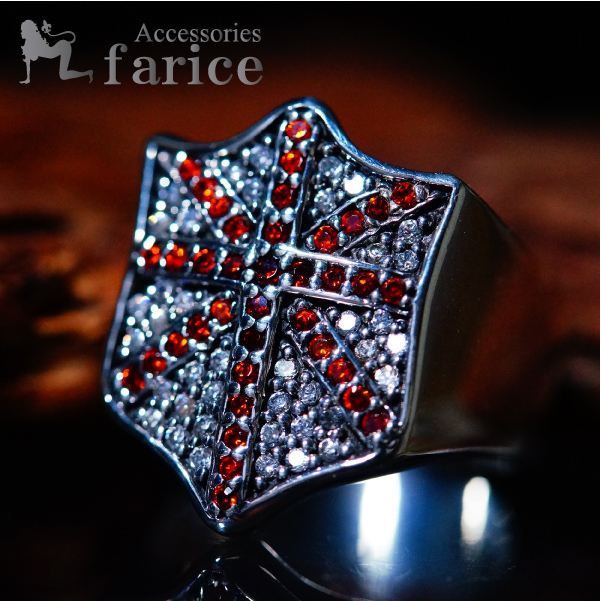 ブリティッシュシールド 盾 レッドジルコニア パヴェ装飾 シルバー925 リング