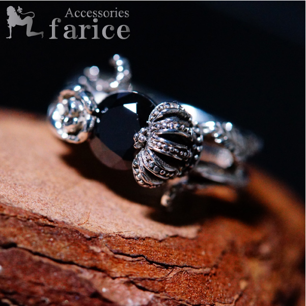 ローズ 薔薇 クラウン 王冠 ブラックジルコニア シルバー925 リング