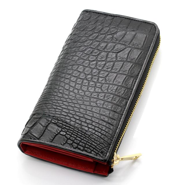 Revetta クロコダイル ワニ革 L字型 ラウンドファスナー 長財布 メンズ レッド 赤 一枚革 [081-4crw] Revetta クロコダイル ワニ革 L字型 ラウンドファスナー 長財布 メンズ