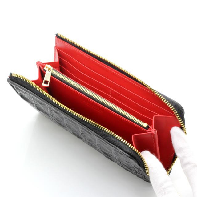Revetta クロコダイル ワニ革 L字型 ラウンドファスナー 長財布 メンズ レッド 赤 一枚革 [081-4crw] Revetta クロコダイル ワニ革 L字型 ラウンドファスナー 長財布 メンズ