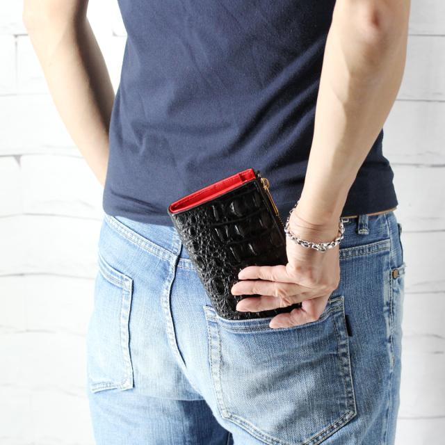 Revetta クロコダイル ワニ革 L字型 ラウンドファスナー 長財布 メンズ