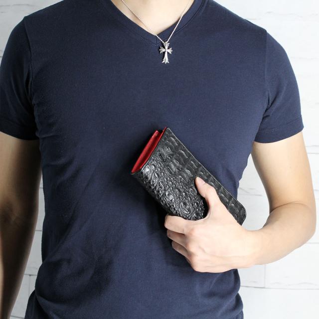 Revetta クロコダイル ワニ革 L字型 ラウンドファスナー 長財布 メンズ