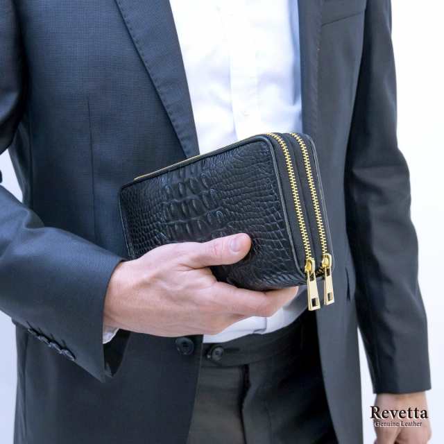 Revetta] クロコダイル 長財布 大容量 40枚カード入れ ワニ革 メンズ