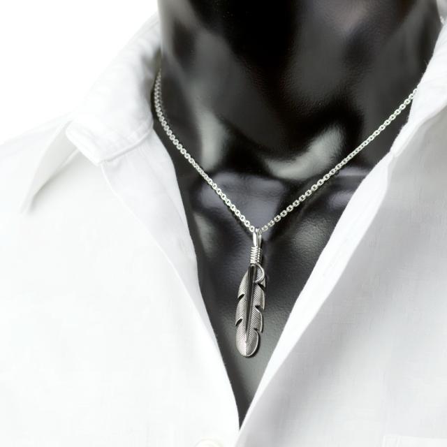石輝 フェザー オニキス シルバー925 ネックレス 羽 メンズ [475svn 