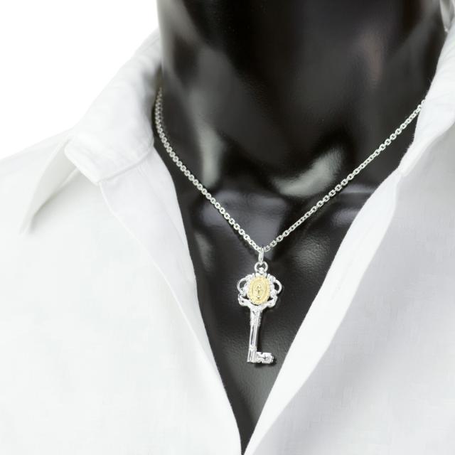 石輝 マリアメダイ 鍵 ネックレス クロス キー メンズ シルバー925 袋 
