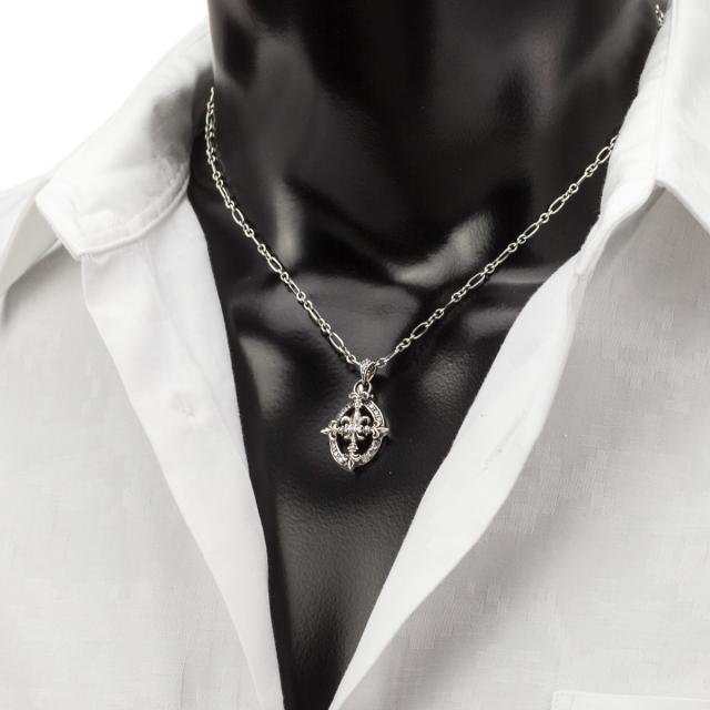 石輝 クロス ユリの紋章 フレアシルバー925 ネックレス キュービック 