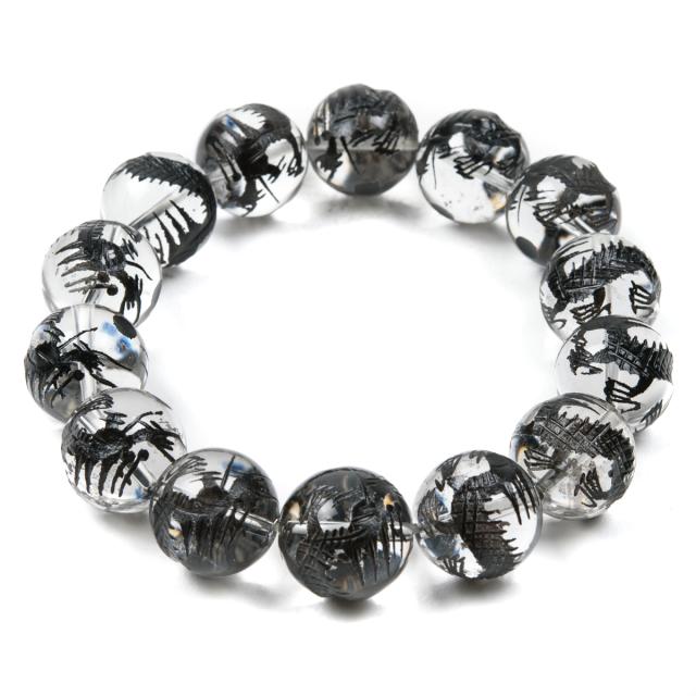 石輝 黒彫り五本爪皇帝龍 水晶 16mm ブレスレット 数珠 メンズ 天然石  [b514]の通販は 5,124円