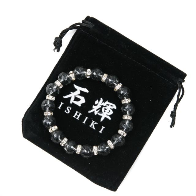 石輝 黒彫り五本爪皇帝龍 水晶 16mm ブレスレット シルバーロンデル 